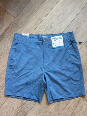 Mr. Swim Men’s Size 34 Hybrid Shorts Stone Blue Deep Stripe 7.5" Inseam NEW